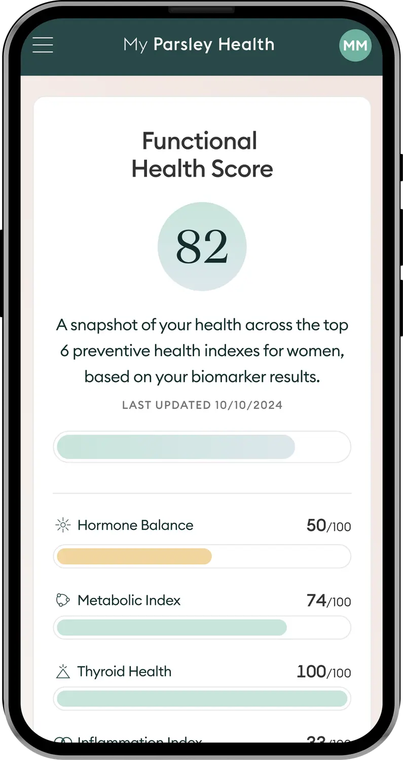 Screenshot of functional health score and longevity labs portal
